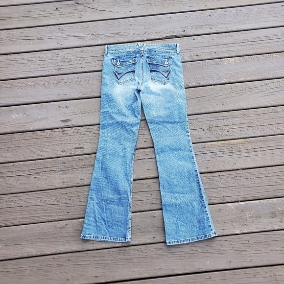 Vintage 90s y2k LEI Blue Denim Low Rise Hip Huggers Flare Bootcut Jeans - Picture 2 of 5